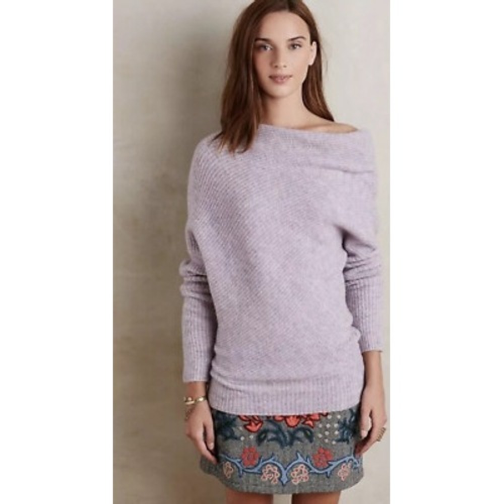 Anthropologie Moth Caya Draped Pullover Sweater Ribbed Wool Blend Lavender XS